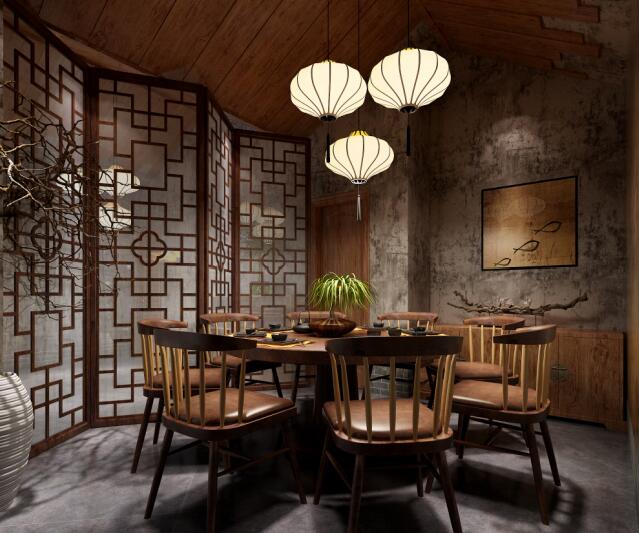 中式农村风餐厅包厢设计效果图