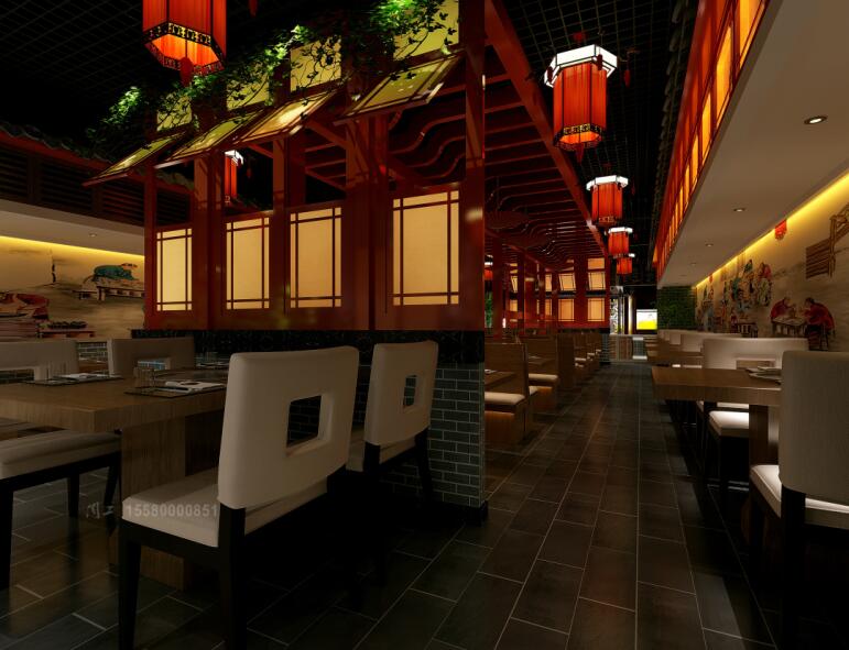 中式餐厅卡座就餐区设计