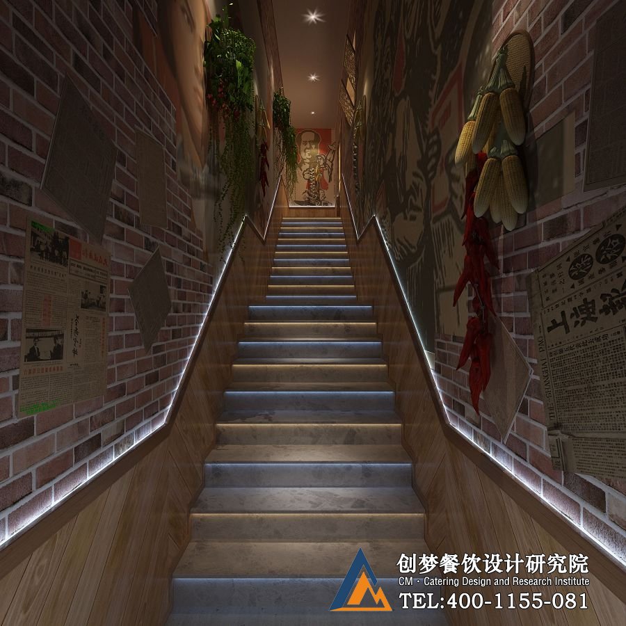 老湖南中式湘菜餐厅楼梯设计